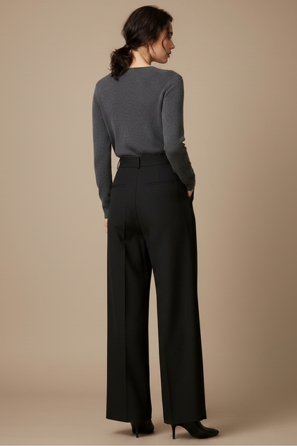 Pantalon À Pince Noir Ample Plissé Taille Haute Élégant - Gabardine - vue 2