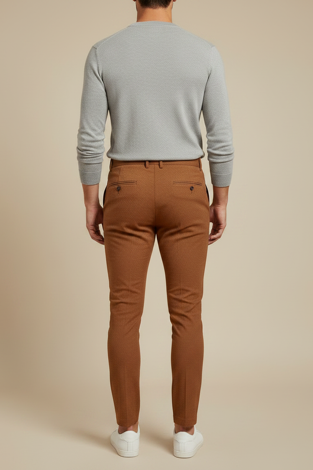 Pantalon À Pince Marron Slim Plissé Homme Élégant - Tweed - vue 2
