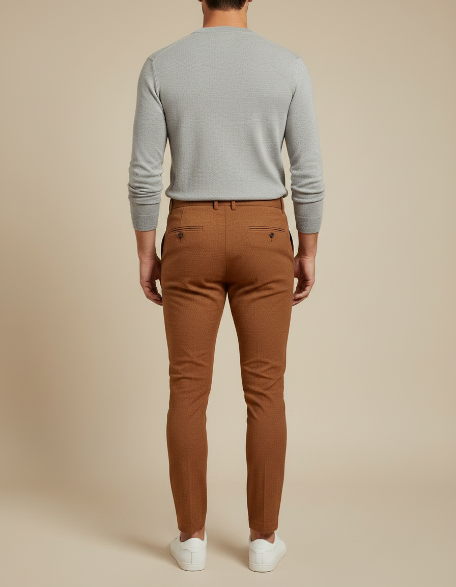 Pantalon À Pince Marron Slim Plissé Homme Élégant - Tweed - vue 2