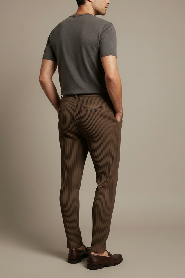Pantalon À Pince Marron Plissé Décontracté Élégant Homme - Cordé - vue 2