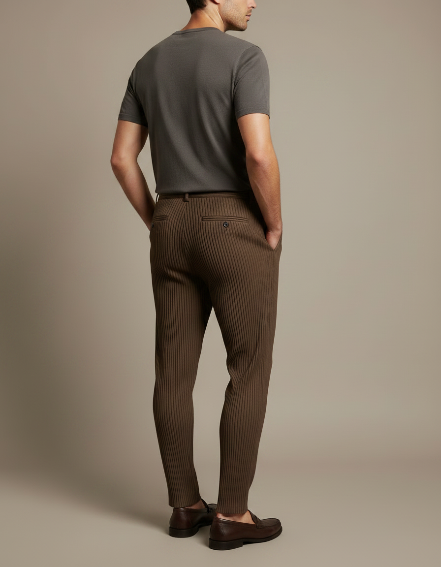 Pantalon À Pince Marron Plissé Décontracté Élégant Homme - Cordé - vue 2