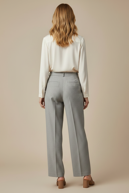 Pantalon À Pince Gris Plissé Ample Décontracté Femmes - Laine - vue 2