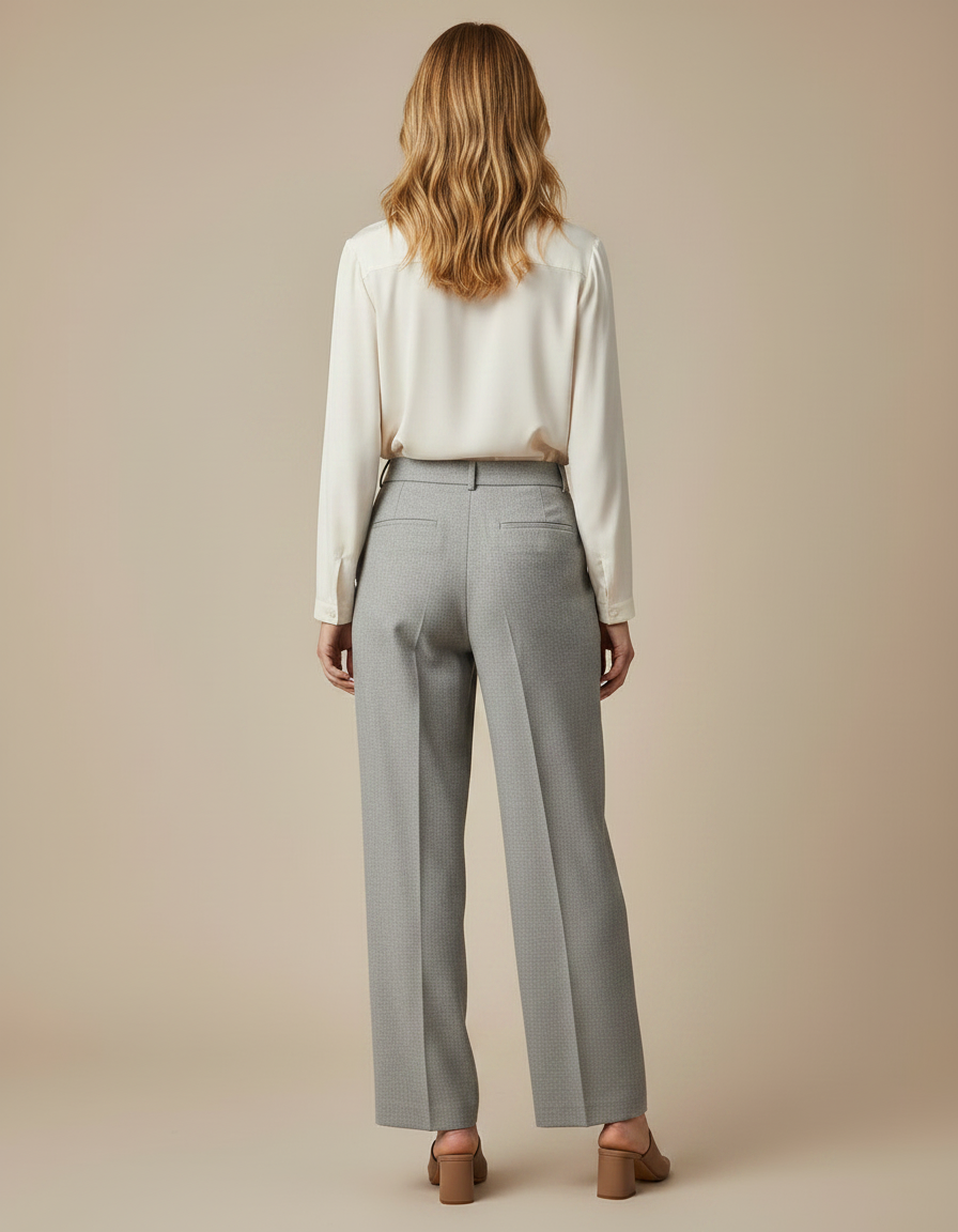 Pantalon À Pince Gris Plissé Ample Décontracté Femmes - Laine - vue 2