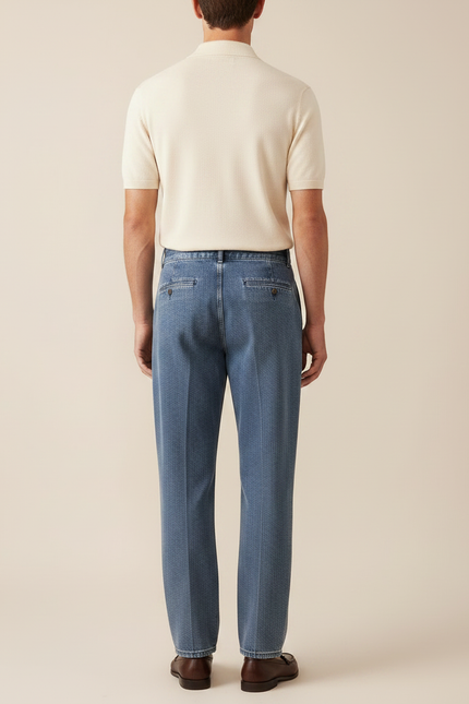 Pantalon À Pince Bleu Denim Plissé Taille Haute Décontracté - Jean - vue 2