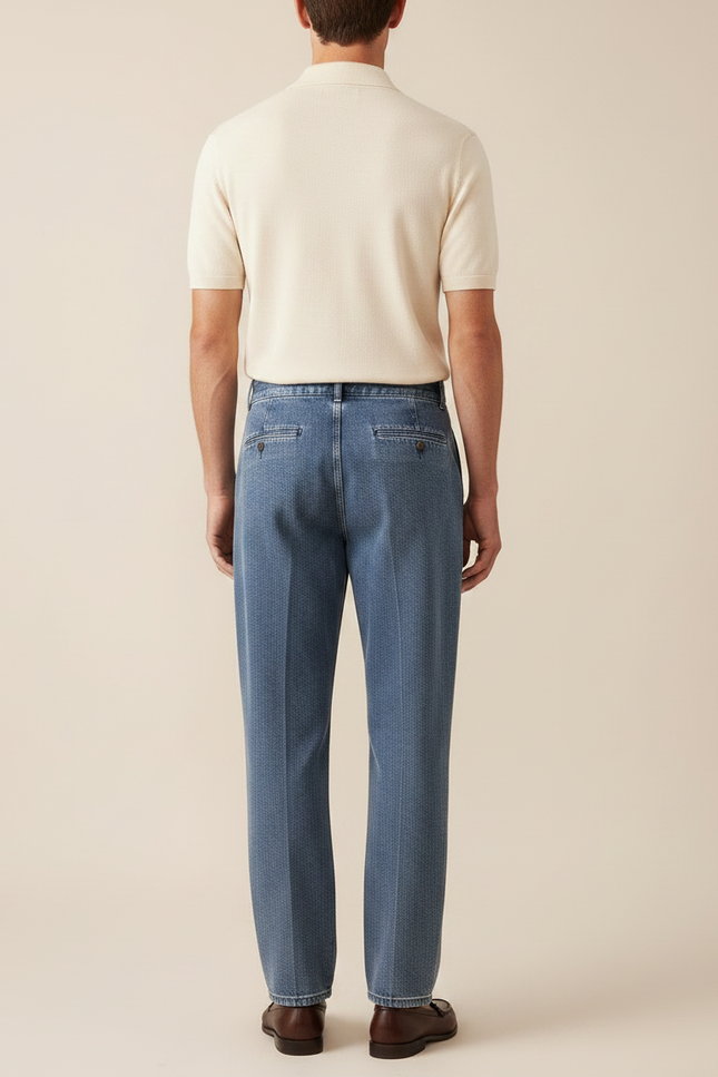 Pantalon À Pince Bleu Denim Plissé Taille Haute Décontracté - Jean - vue 2