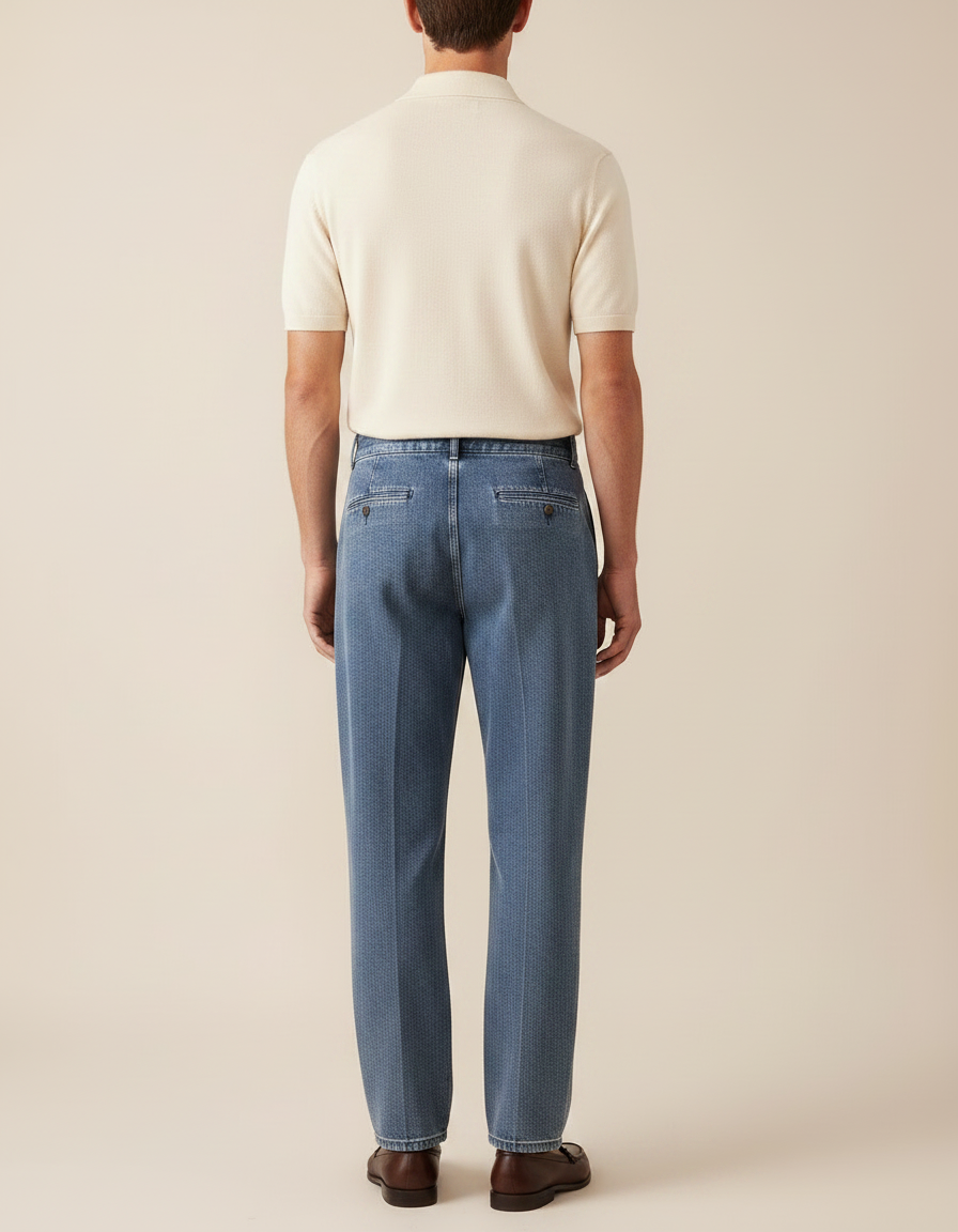 Pantalon À Pince Bleu Denim Plissé Taille Haute Décontracté - Jean - vue 2