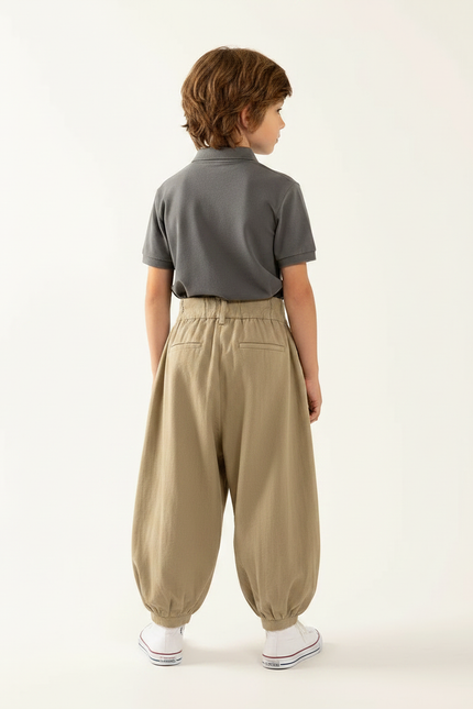 Pantalon À Pince Kaki Plissé Ample Coton Garçon - vue 2