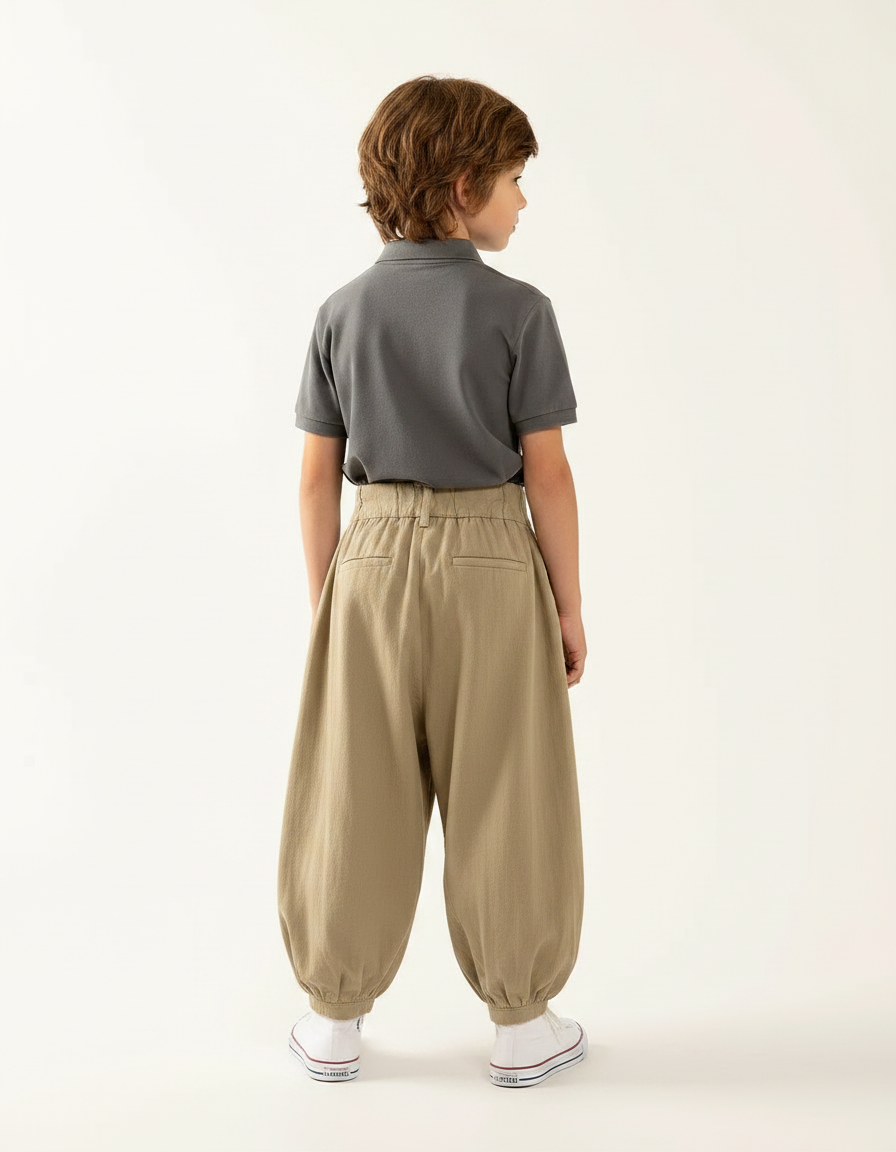 Pantalon À Pince Kaki Plissé Ample Coton Garçon - vue 2