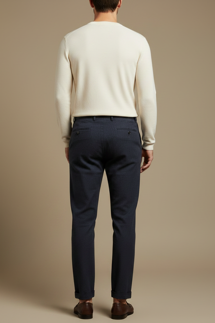 Pantalon À Pince Bleu Marine Laine Plissé Élégant Homme - vue 2