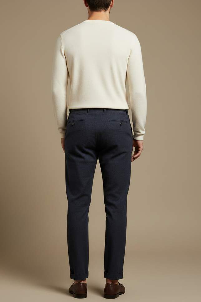 Pantalon À Pince Bleu Marine Laine Plissé Élégant Homme - vue 2