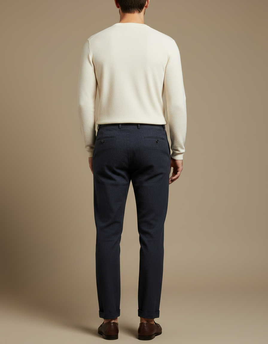 Pantalon À Pince Bleu Marine Laine Plissé Élégant Homme - vue 2