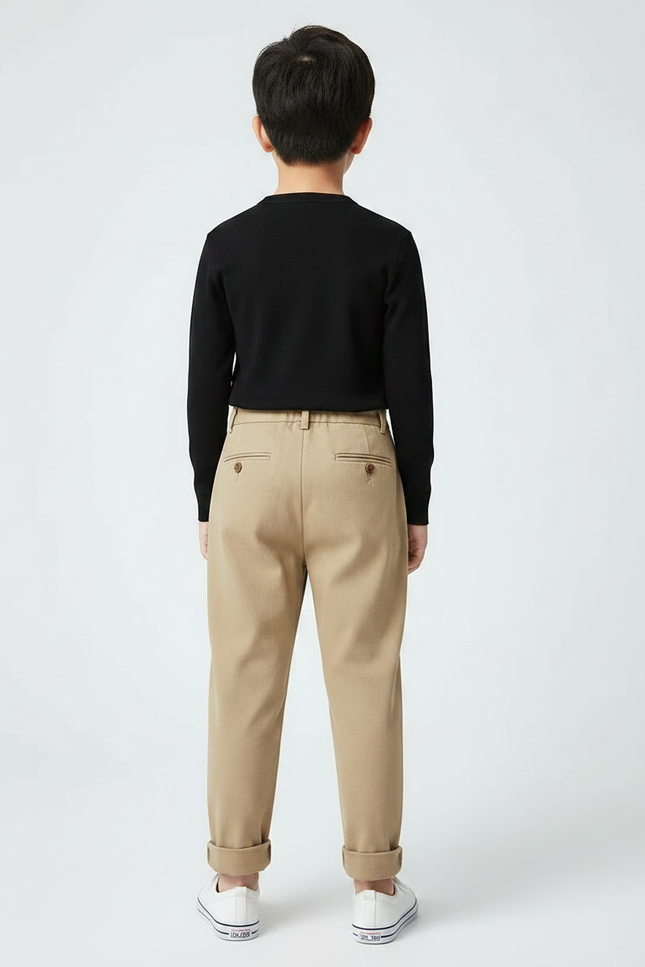 Pantalon À Pince Kaki Plissé Décontracté Enfant Coton - vue 2