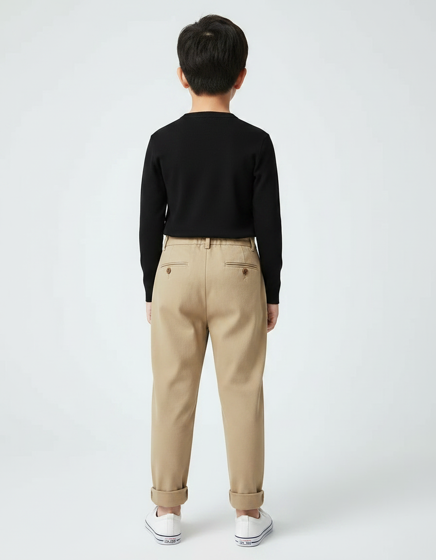 Pantalon À Pince Kaki Plissé Décontracté Enfant Coton - vue 2