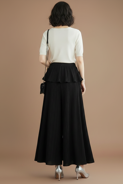 Pantalon À Pince Noir Plissé Irrégulier Ample Élégant Femme - Polyester - vue 2