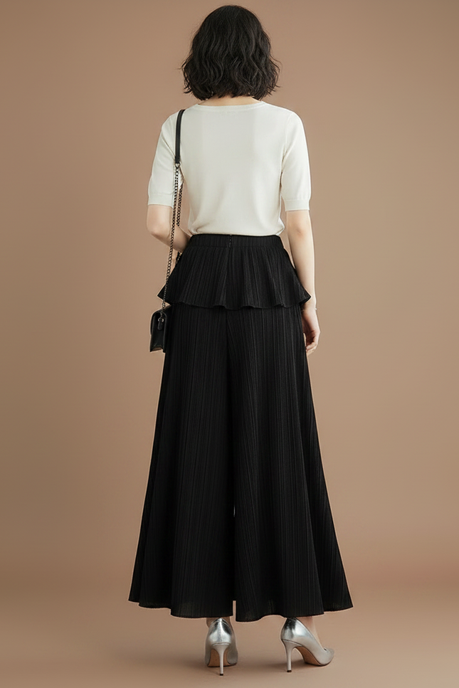 Pantalon À Pince Noir Plissé Irrégulier Ample Élégant Femme - Polyester - vue 2