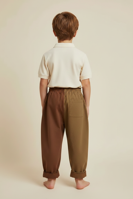 Pantalon À Pince Bicolore Plissé Ample Coton Enfant - Multicolore - vue 2