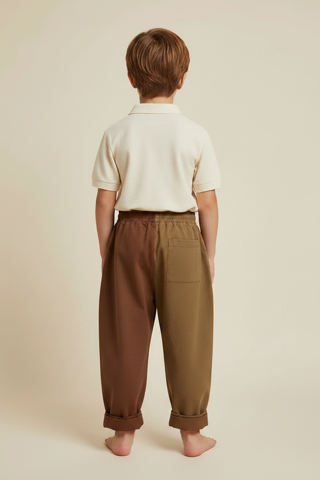 Pantalon À Pince Bicolore Plissé Ample Coton Enfant - Multicolore - vue 2