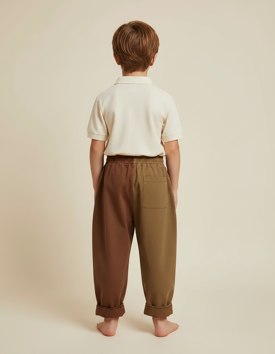Pantalon À Pince Bicolore Plissé Ample Coton Enfant - Multicolore - vue 2