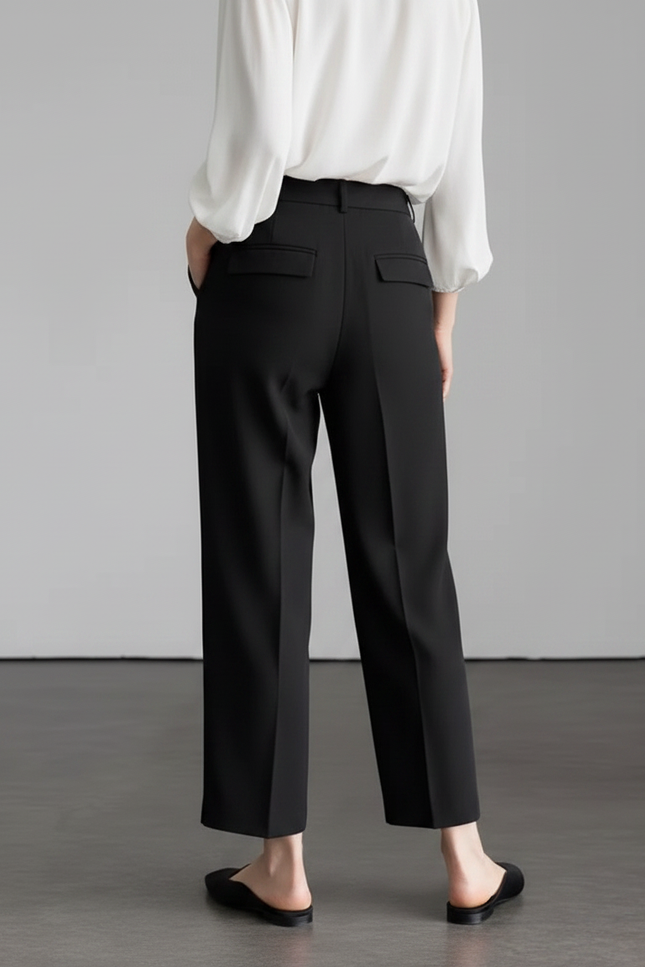 Pantalon À Pince Noir Fluide Taille Haute Élégant Femme - Viscose - vue 2