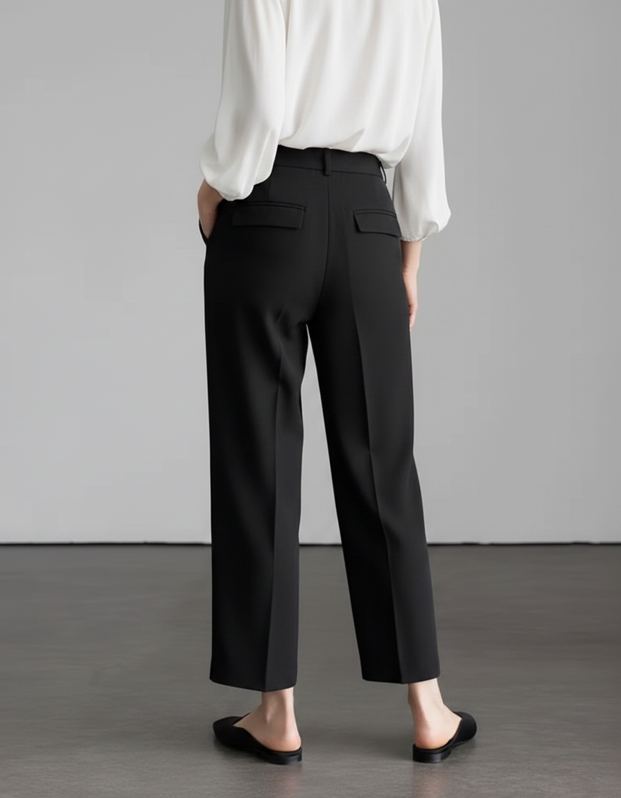 Pantalon À Pince Noir Fluide Taille Haute Élégant Femme - Viscose - vue 2