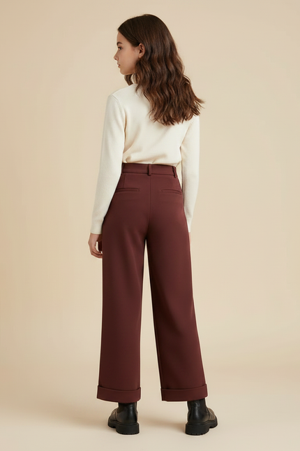Pantalon À Pince Marron Ample Plissé Épais Casual - Polyester - vue 2