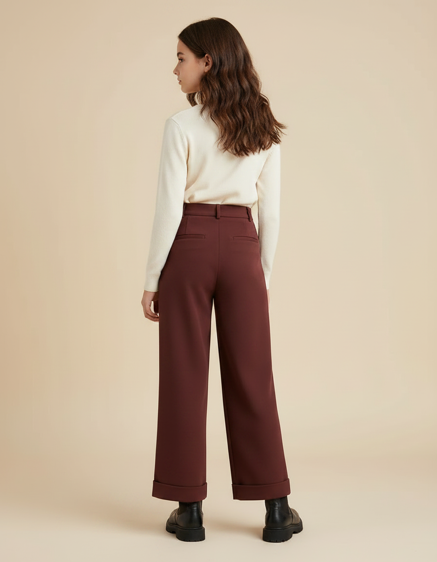 Pantalon À Pince Marron Ample Plissé Épais Casual - Polyester - vue 2