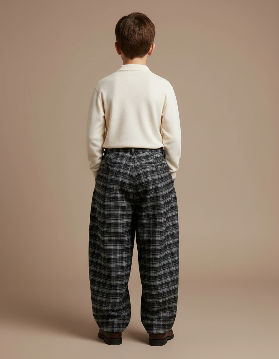 Pantalon À Pince Plaid Large Laine Épais Garçon Hiver - Gris - vue 2