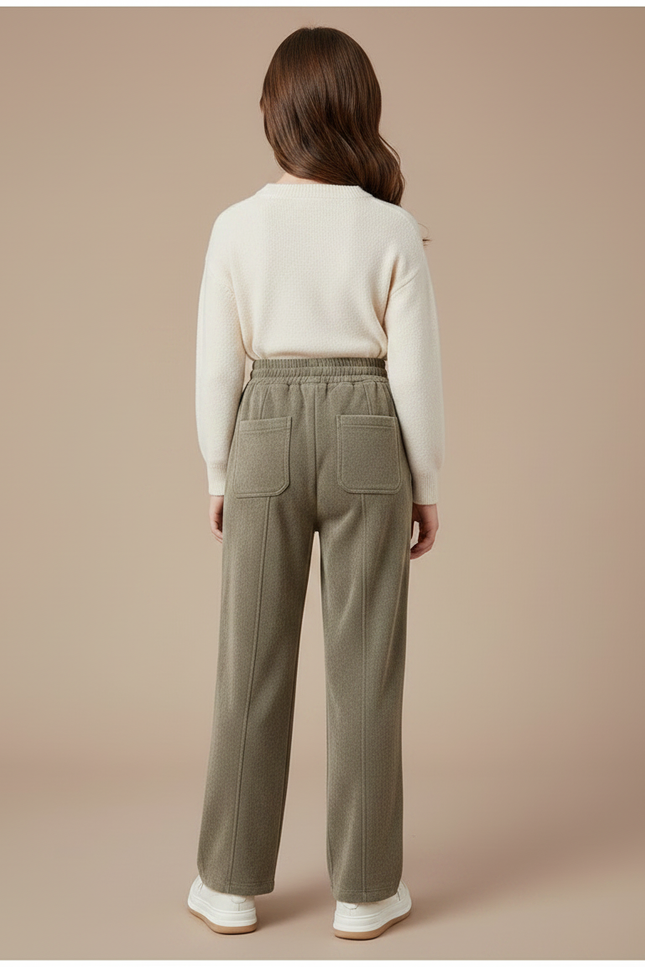 Pantalon À Pince Kaki Plissé Ample Enfant Boutons - Molleton - vue 2