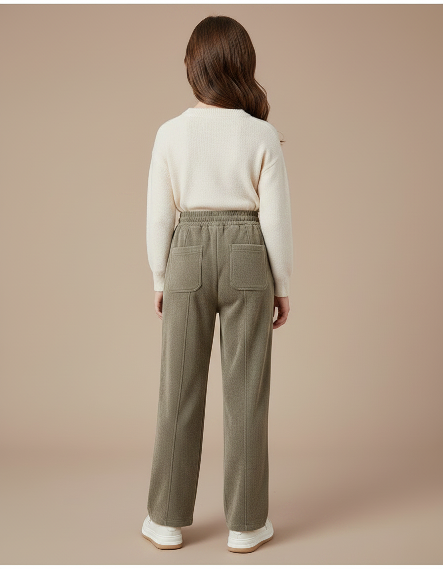 Pantalon À Pince Kaki Plissé Ample Enfant Boutons - Molleton - vue 2