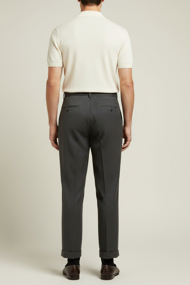 Pantalon À Pince Gris Plissé Droit Décontracté Homme - Gabardine - vue 2