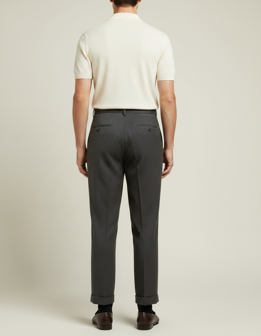 Pantalon À Pince Gris Plissé Droit Décontracté Homme - Gabardine - vue 2