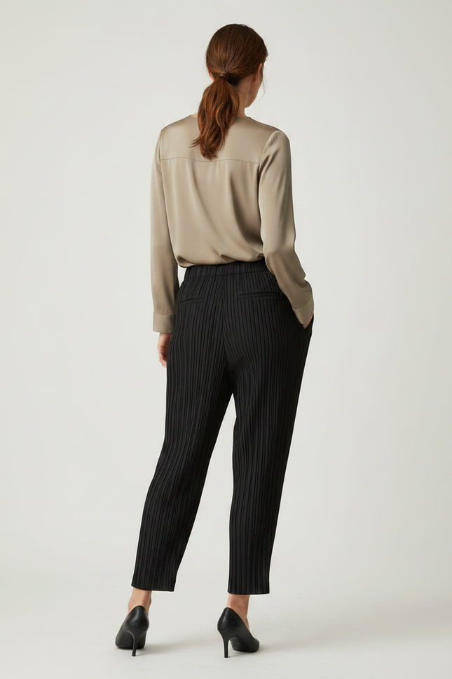 Pantalon À Pince Noir Plissé Ample Confortable - Polyester - vue 2
