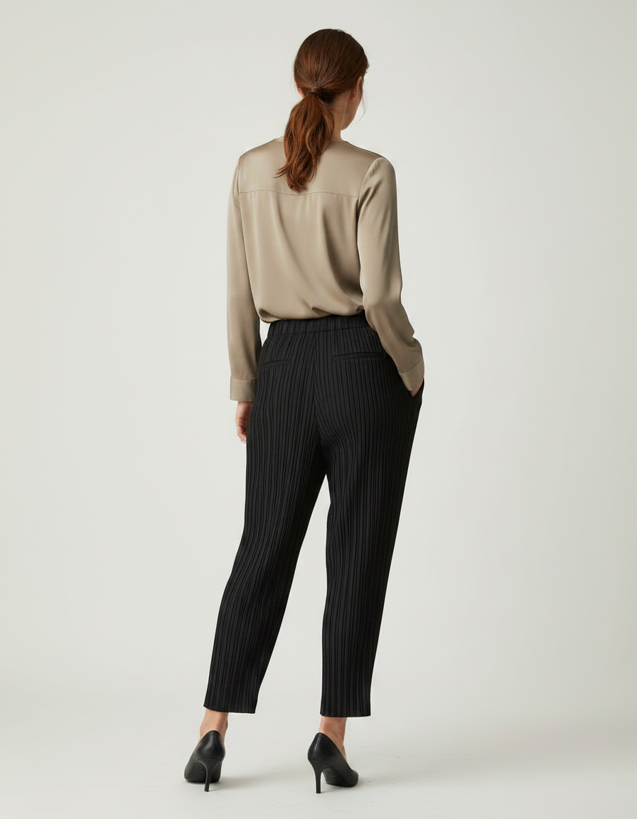 Pantalon À Pince Noir Plissé Ample Confortable - Polyester - vue 2