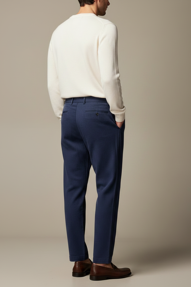 Pantalon À Pince Bleu Marine Plissé Ample Décontracté Homme - Laine - vue 2