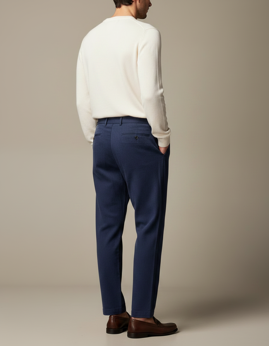 Pantalon À Pince Bleu Marine Plissé Ample Décontracté Homme - Laine - vue 2