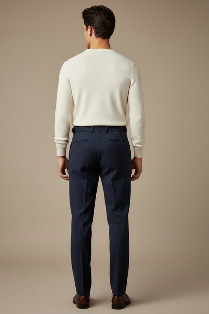 Pantalon À Pince Bleu Marine Élégant Plissé Décontracté - Gabardine - vue 2