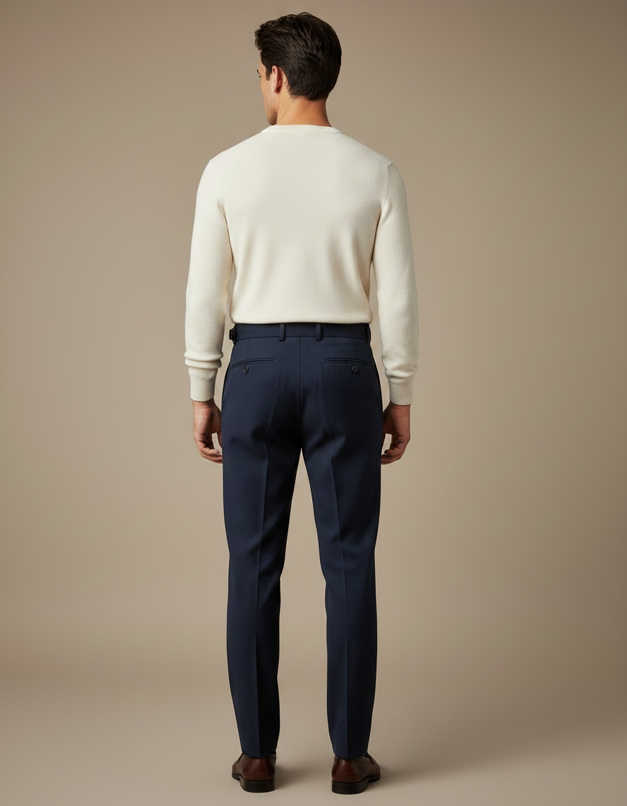Pantalon À Pince Bleu Marine Élégant Plissé Décontracté - Gabardine - vue 2