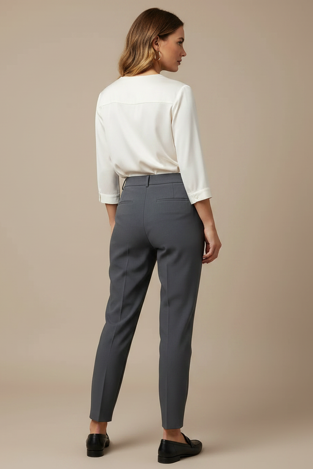 Pantalon À Pince Gris Élégant Taille Haute Fuselé - Gabardine - vue 2