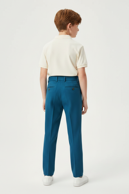 Pantalon À Pince Bleu Canard Slim Garçon Élégant - Gabardine - vue 2