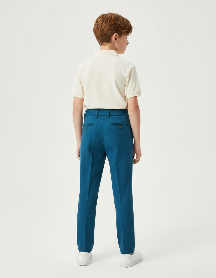 Pantalon À Pince Bleu Canard Slim Garçon Élégant - Gabardine - vue 2