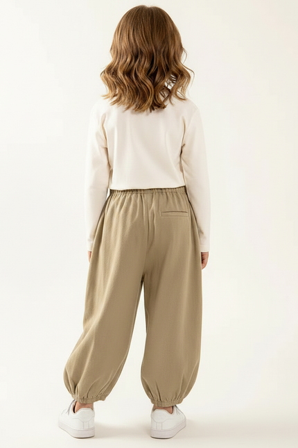 Pantalon À Pince Kaki Ample Plissé Confortable Enfant - Coton - vue 2