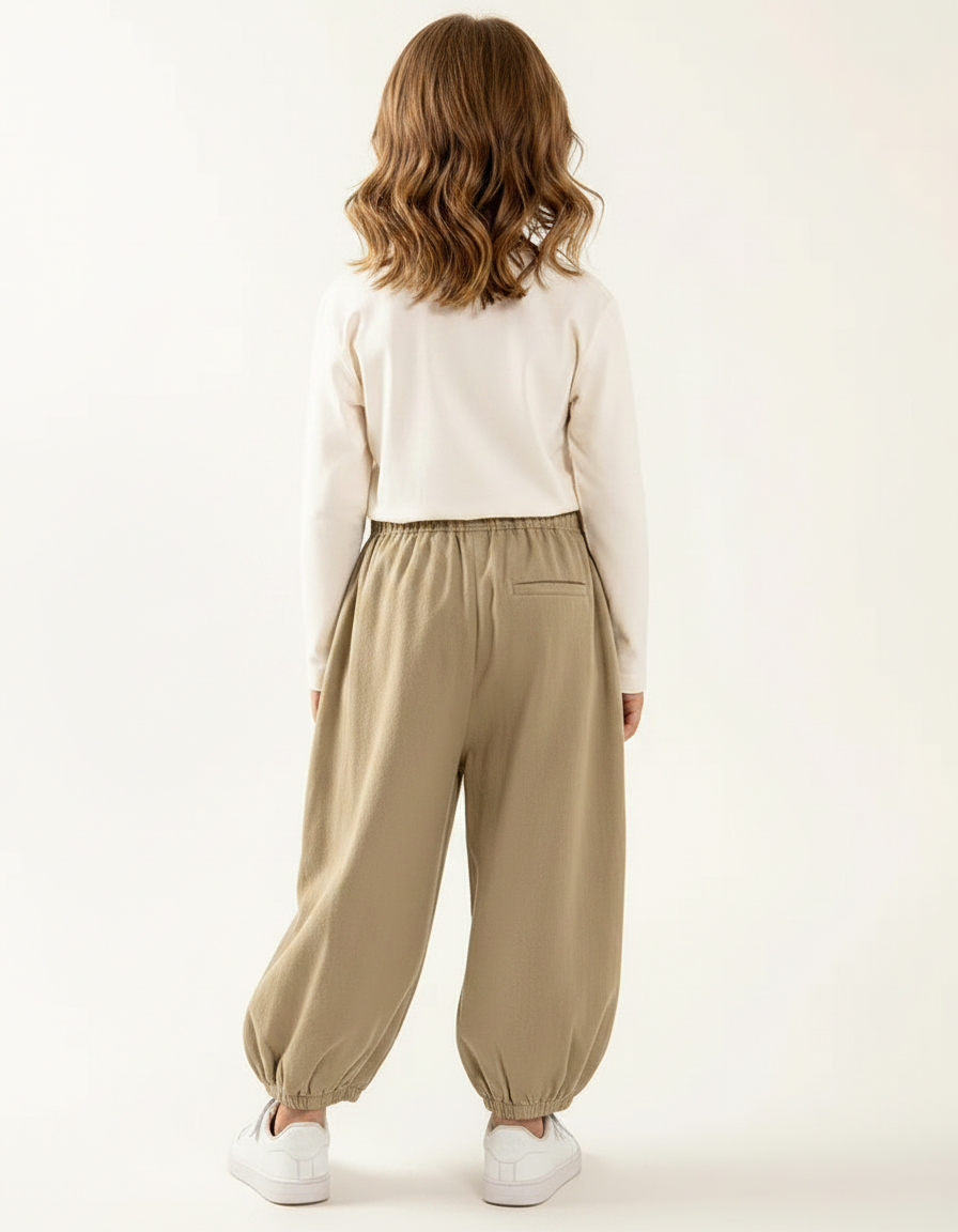 Pantalon À Pince Kaki Ample Plissé Confortable Enfant - Coton - vue 2