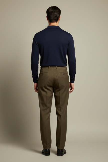 Pantalon À Pince Marron Laine Droit Élégant Plissé - Kaki - vue 2