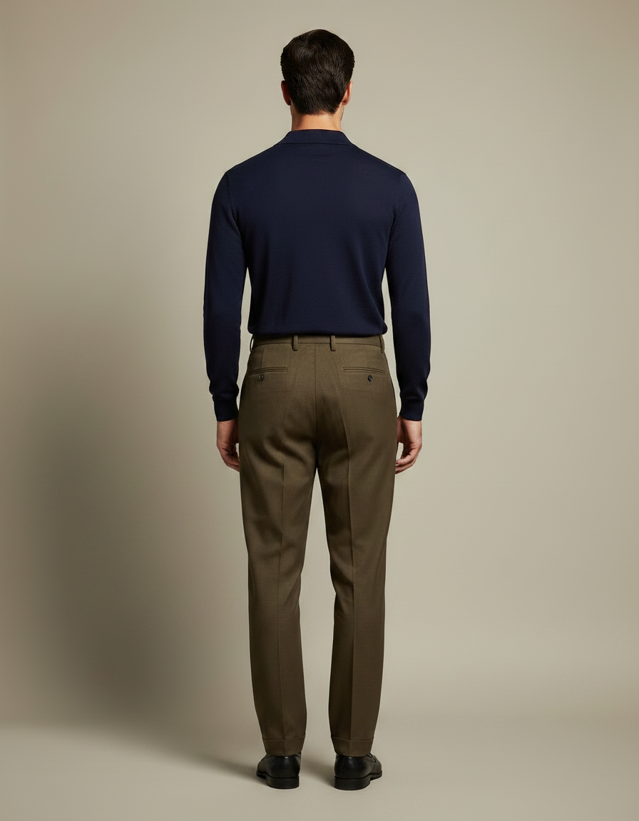 Pantalon À Pince Marron Laine Droit Élégant Plissé - Kaki - vue 2