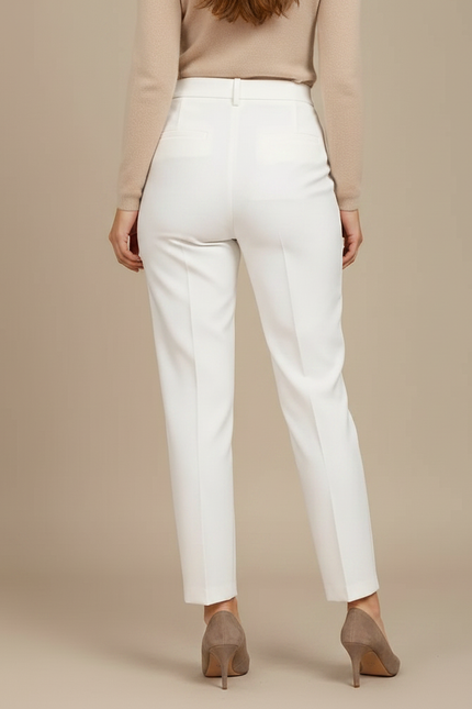 Pantalon À Pince Blanc Taille Haute Plissé Confortable - Polyester - vue 2
