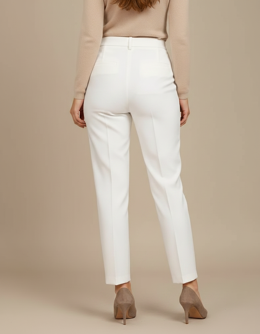Pantalon À Pince Blanc Taille Haute Plissé Confortable - Polyester - vue 2