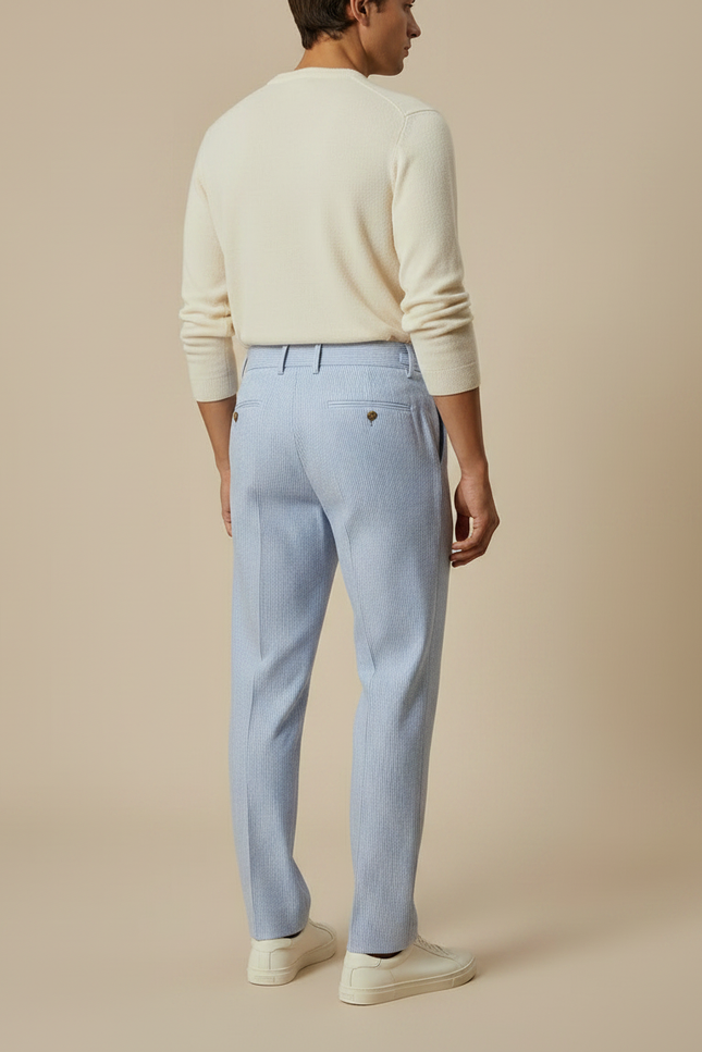 Pantalon À Pince Rayé - Bleu Coton - vue 2