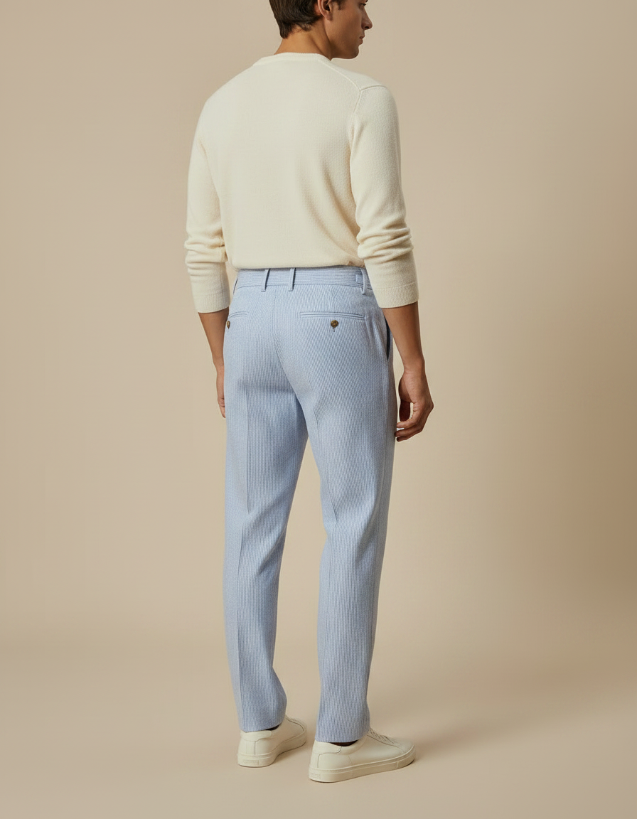 Pantalon À Pince Rayé - Bleu Coton - vue 2