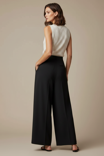 Pantalon À Pince Noir Ample Plissé Fluide Femme - Polyester - vue 2