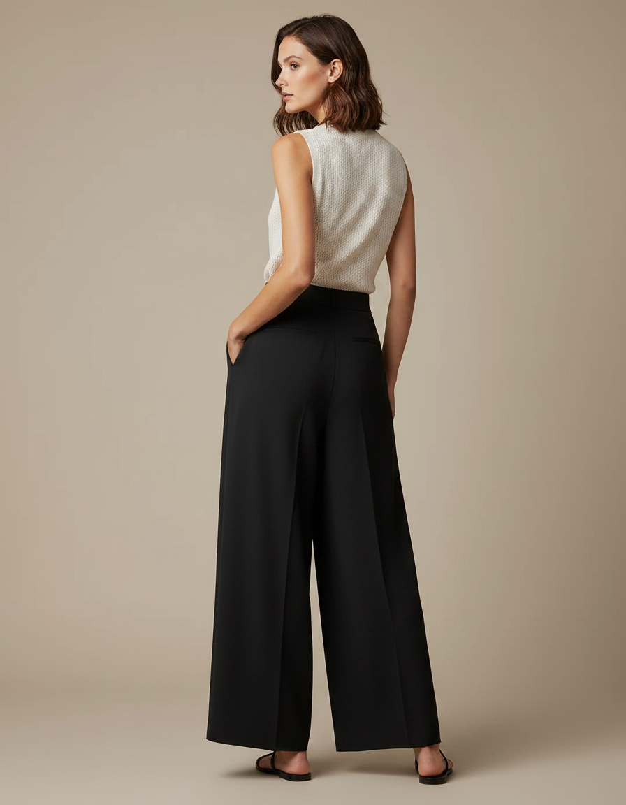 Pantalon À Pince Noir Ample Plissé Fluide Femme - Polyester - vue 2